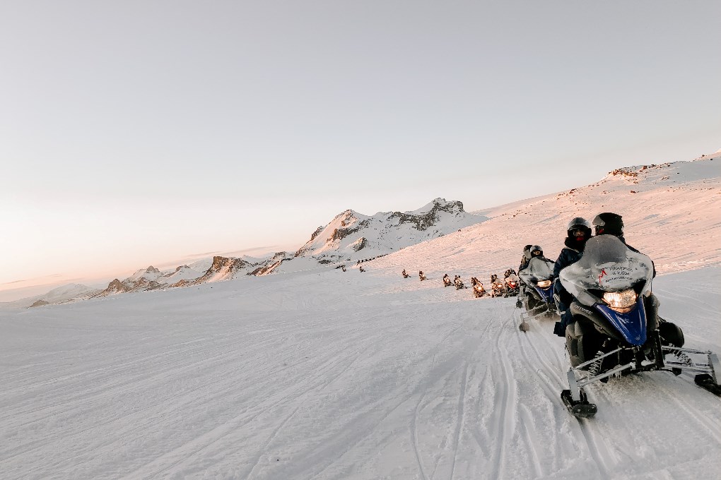 Snowmobiling in Iceland in the winter