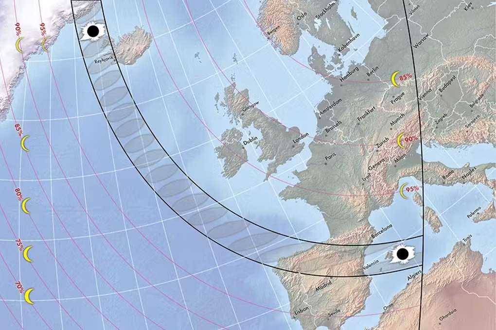 Solar Eclipse Path 2026 - it will be visibile in Iceland, Spain and Portugal