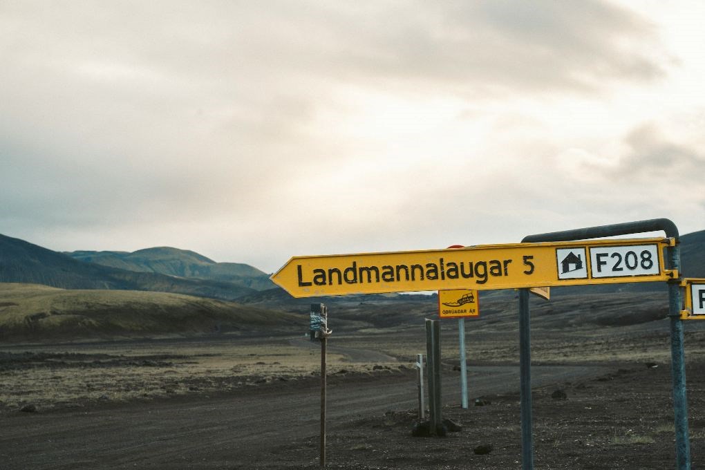 Landmannalaugar road sign in Iceland