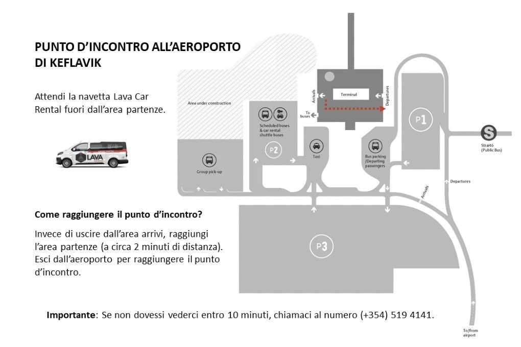 Mappa del ritiro all'aeroporto di Keflavik con Lava Car Rental