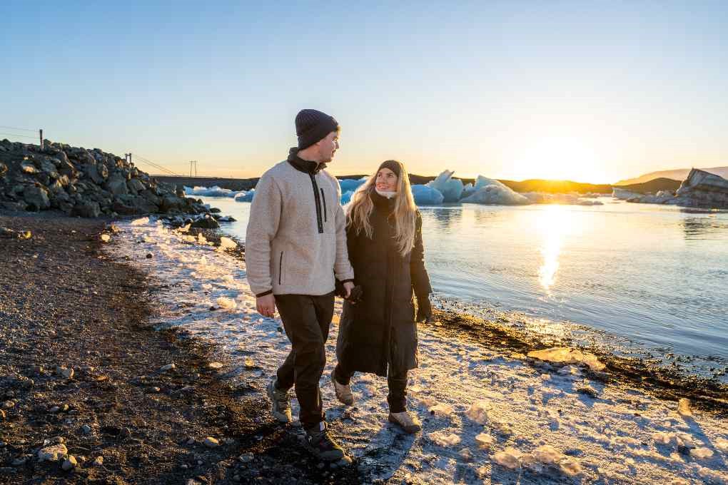 People walking on the Diamond Beach near Jokulsarlon