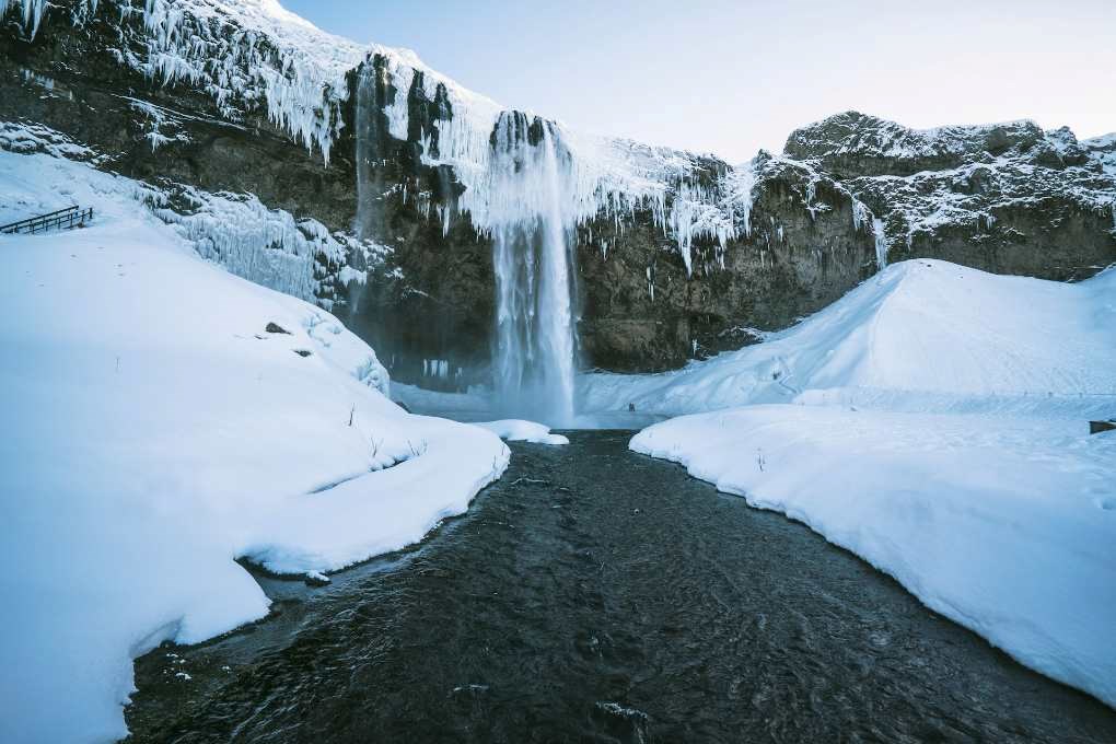 Seljalandsfoss waterfall in Iceland in wintertime