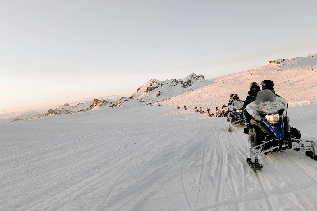 Snowmobiling in Iceland in winter